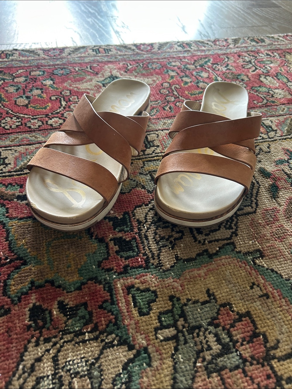 Sam Edelman Brown Crossover Strap Slide Sandals